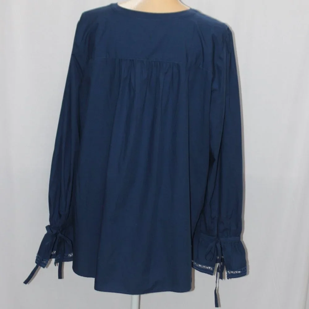 Loft Dark Navy Boho Puff Long Sleeve Top